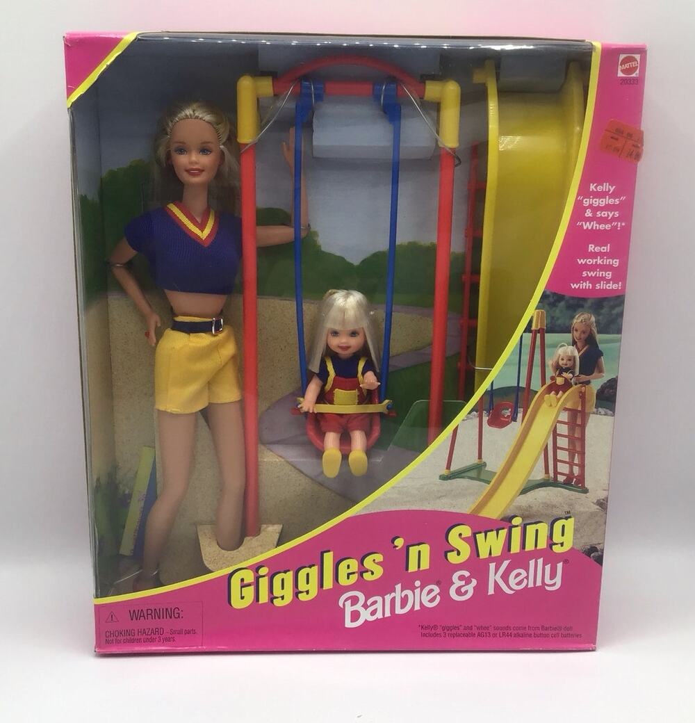 Vintage 1998 Mattel Giggles n Swing Barbie & Kelly Doll Playset NIB 20333